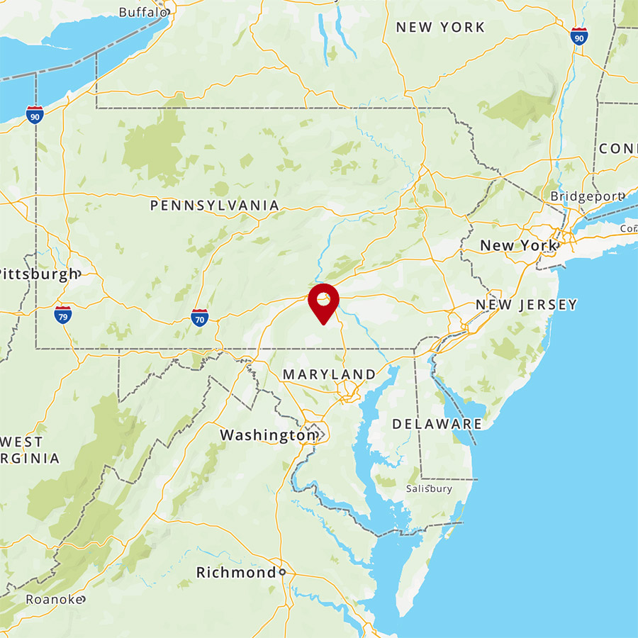map showing Gettyburg location in the region