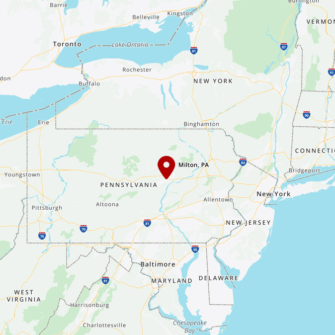 Map showing Milton, PA location